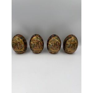 Vintage Satsuma Style Porcelain Eggs Set of 4 Moriage Gold Floral Decor 4.5"
